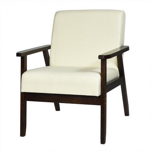 Solid Rubber Wood Fabric Accent Armchair-Gray