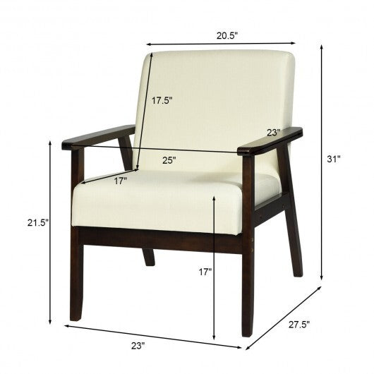 Solid Rubber Wood Fabric Accent Armchair-Gray