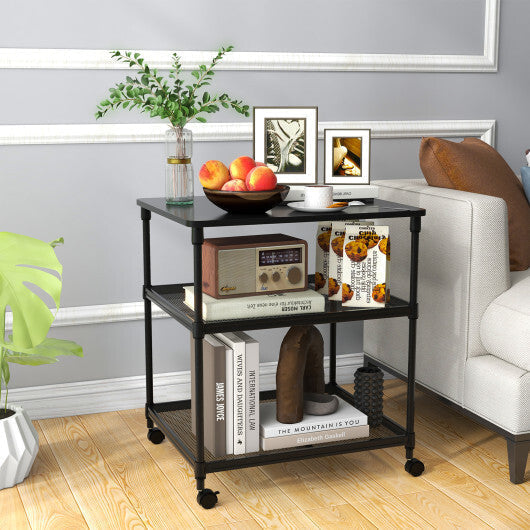 3 Tier Printer Stand Rolling Fax Cart with Adjustable Shelf and Swivel Wheels-Coffee