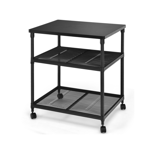 3 Tier Printer Stand Rolling Fax Cart with Adjustable Shelf and Swivel Wheels-Coffee