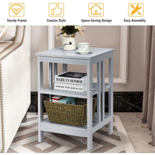 2 Pieces 3-Tier Nightstand with Reinforced Bars and Stable Structure-Dark Brown