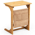 Bamboo Sofa Table End Table Bedside Table with Storage Bag - Color: Natural