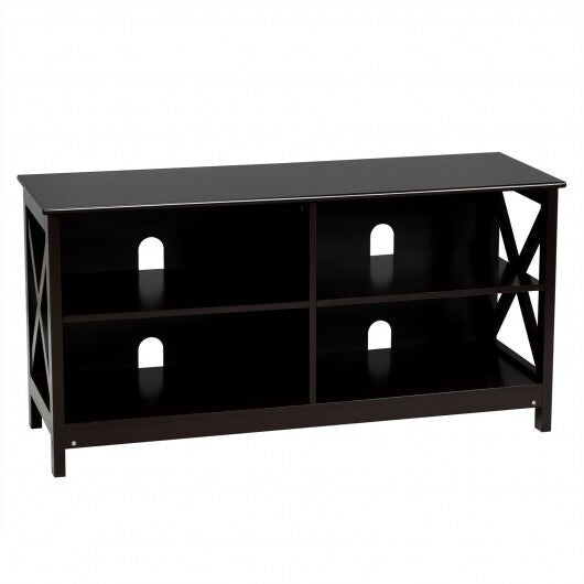 Wooden TV Stand Entertainment for TVs up to 55 Inch with X-Shaped Frame-White