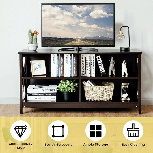 Wooden TV Stand Entertainment for TVs up to 55 Inch with X-Shaped Frame-White
