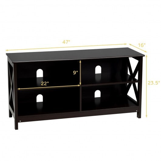 Wooden TV Stand Entertainment for TVs up to 55 Inch with X-Shaped Frame-White