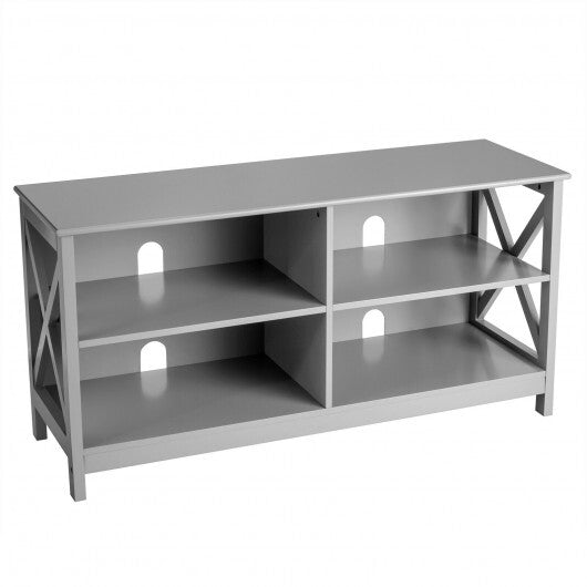 Wooden TV Stand Entertainment for TVs up to 55 Inch with X-Shaped Frame-White