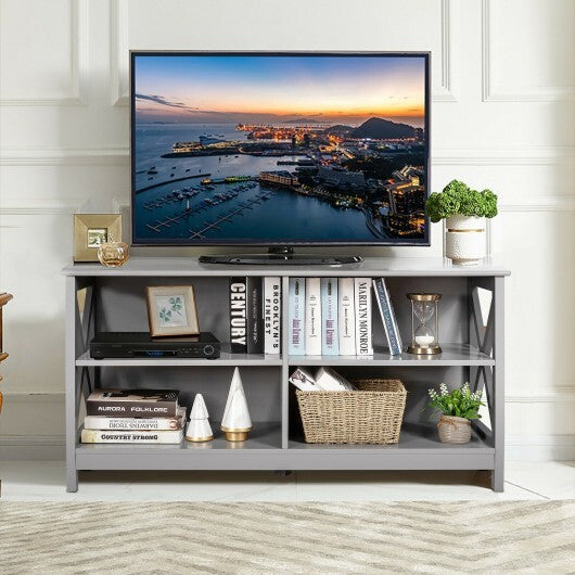 Wooden TV Stand Entertainment for TVs up to 55 Inch with X-Shaped Frame-White