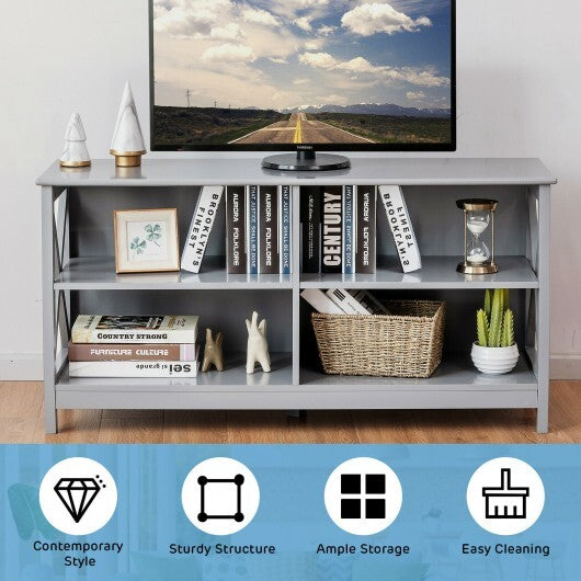 Wooden TV Stand Entertainment for TVs up to 55 Inch with X-Shaped Frame-White