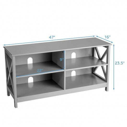 Wooden TV Stand Entertainment for TVs up to 55 Inch with X-Shaped Frame-White