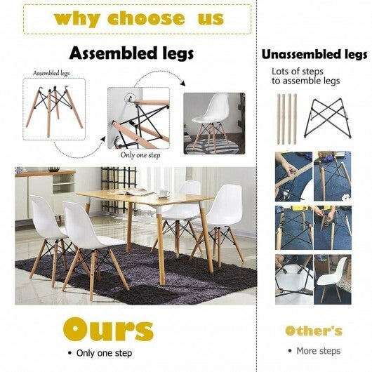 Set of 2 Mid-Century Modern DSW Dining Side Chair-White - Color: White