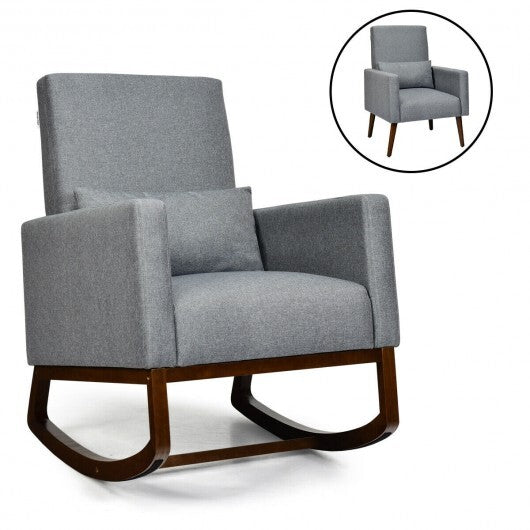 2-in-1 Fabric Upholstered Rocking Chair with Pillow-Beige