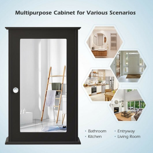 Bathroom Wall Cabinet with Single Mirror Door-Brown - Color: Brown