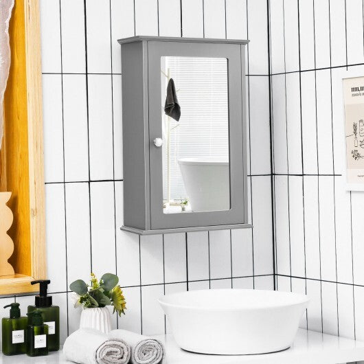 Bathroom Wall Cabinet with Single Mirror Door-Gray - Color: Gray