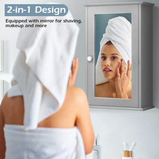 Bathroom Wall Cabinet with Single Mirror Door-Gray - Color: Gray