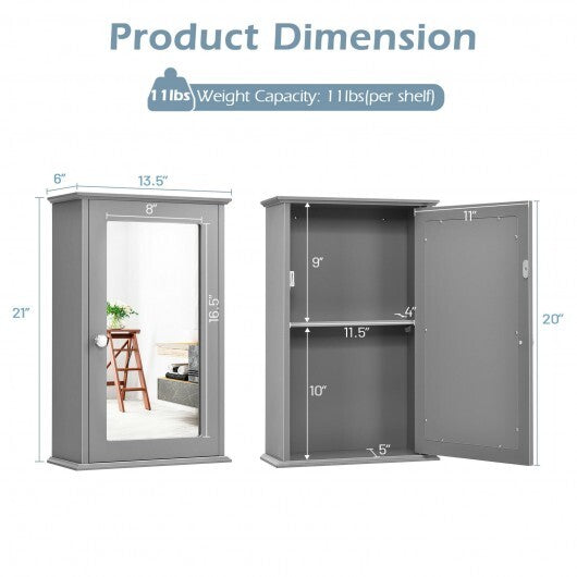 Bathroom Wall Cabinet with Single Mirror Door-Gray - Color: Gray
