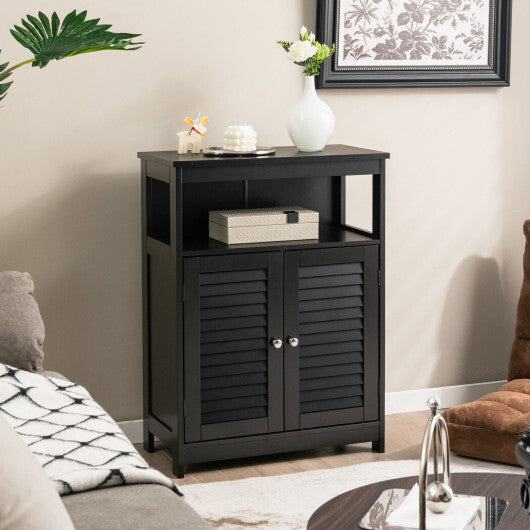 Wood Freestanding Bathroom Storage Cabinet with Double Shutter Door-Black - Color: Black