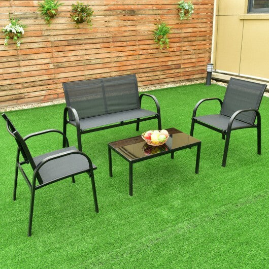 4 Pieces Patio Furniture Set with Glass Top Coffee Table-Black
