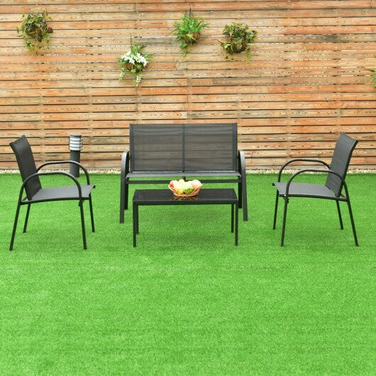 4 Pieces Patio Furniture Set with Glass Top Coffee Table-Black