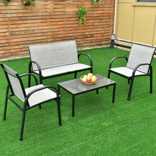 4 Pieces Patio Furniture Set with Glass Top Coffee Table-Black