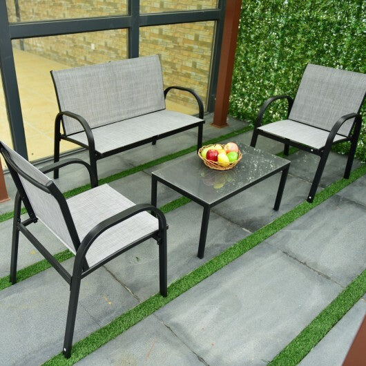 4 Pieces Patio Furniture Set with Glass Top Coffee Table-Black