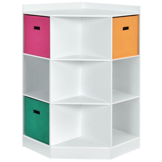 3-Tier Kids Storage Shelf Corner Cabinet with 3 Baskets-Gray