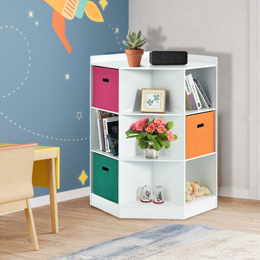3-Tier Kids Storage Shelf Corner Cabinet with 3 Baskets-Gray