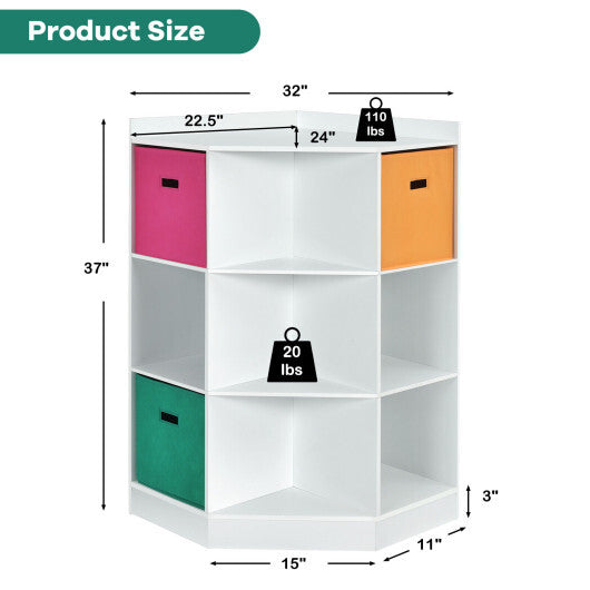 3-Tier Kids Storage Shelf Corner Cabinet with 3 Baskets-Gray