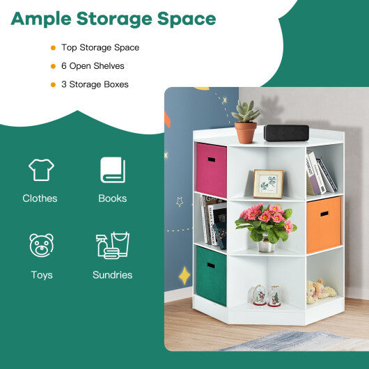 3-Tier Kids Storage Shelf Corner Cabinet with 3 Baskets-Gray