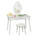 Kids Vanity Makeup Table & Chair Set Make Up Stool-White - Color: White
