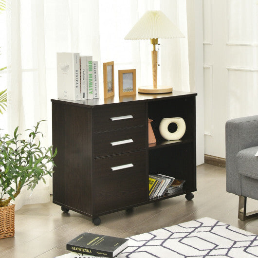 3-Drawer Mobile Lateral File Cabinet Printer Stand-Black