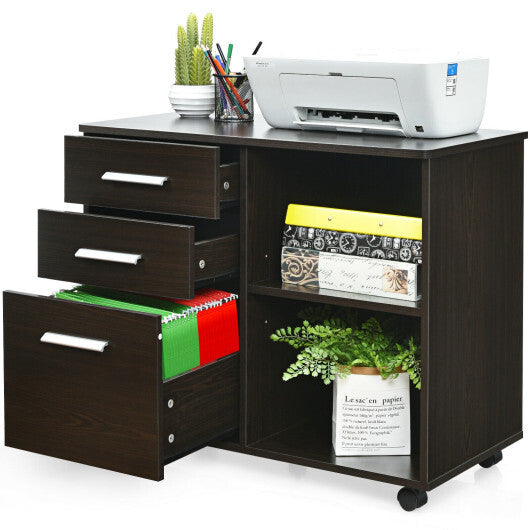 3-Drawer Mobile Lateral File Cabinet Printer Stand-Black