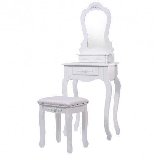 Makeup Dressing Table and Bench 3 Drawers and Cushioned Stool for Girls-White