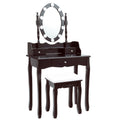 Oval Mirror Vanity Set  with 10 LED Dimmable Bulbs and 3 Drawers-Brown