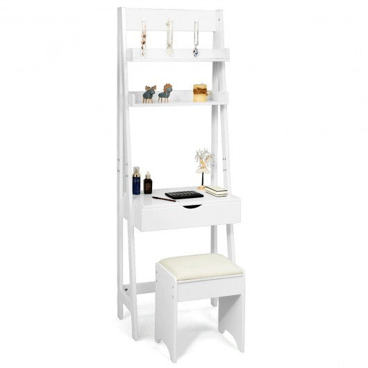 3-in-1 Modern Shelf Vanity Set with Flip Top Mirror and 6 Makeup Organizers