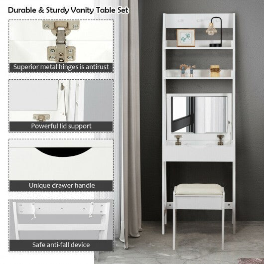 3-in-1 Modern Shelf Vanity Set with Flip Top Mirror and 6 Makeup Organizers