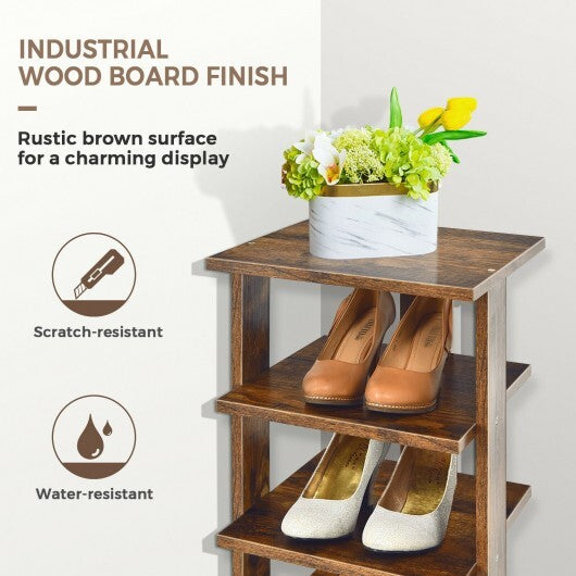 Wooden Shoes Storage Stand 7 Tiers Shoe Rack Organizer Multi-shoe Rack Shoebox-Rustic Brown - Color: Rustic Brown