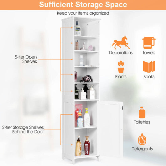 72 Inches Free Standing Tall Floor Bathroom Storage Cabinet-Gray