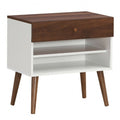 Mid-Century Nightstand with Drawer and Rubber Wood Legs - Color: Brown