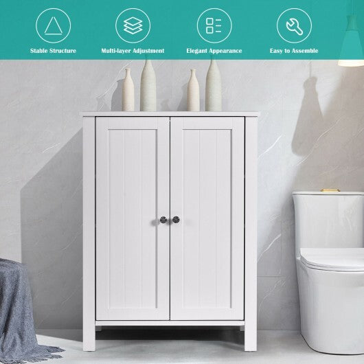 2-Door Bathroom Floor Storage Cabinet with Adjustable Shelf