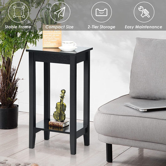 Set of 2 Versatile 2-Tier End Table with Storage Shelf-White