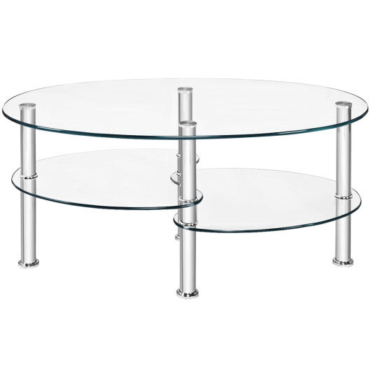 Tempered Glass Oval Side Coffee Table-Transparent - Color: Transparent