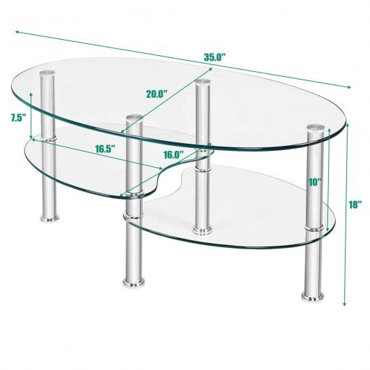 Tempered Glass Oval Side Coffee Table-Transparent - Color: Transparent