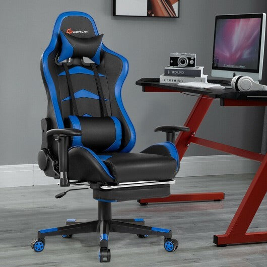 Massage Gaming Chair with Footrest-Pink