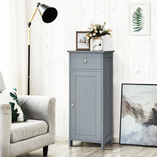 Wooden Storage Free-Standing Floor Cabinet with Drawer and Shelf-Gray - Color: Gray
