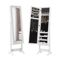 Mirrored Standing Jewelry Cabinet Storage Box-White - Color: White