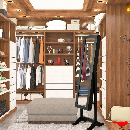 Mirrored Standing Jewelry Cabinet Storage Box-Black