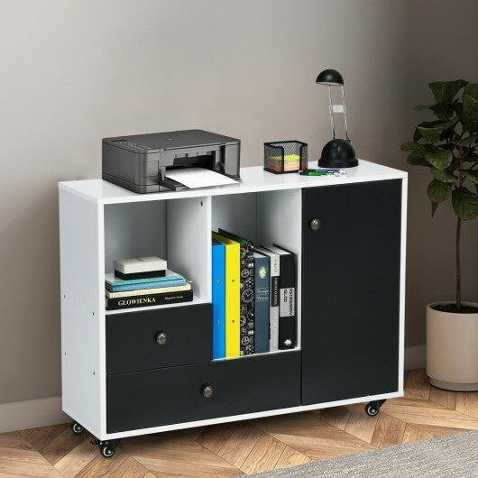 Lateral Mobile Filing Cabinet with 2 Drawers-Black - Color: Black