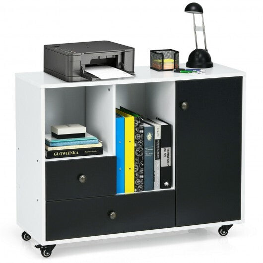 Lateral Mobile Filing Cabinet with 2 Drawers-Black - Color: Black