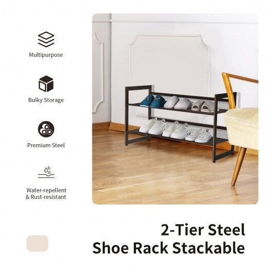 2/3/4 Tiers Flat and Slant Metal Shoe Rack for Entryway Hallway-4-Tier