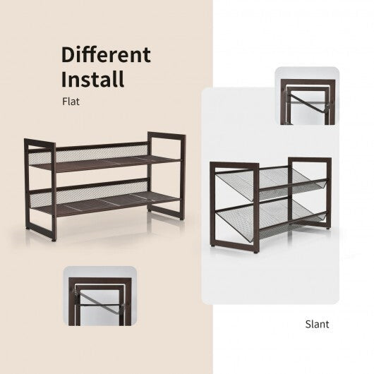 2/3/4 Tiers Flat and Slant Metal Shoe Rack for Entryway Hallway-4-Tier